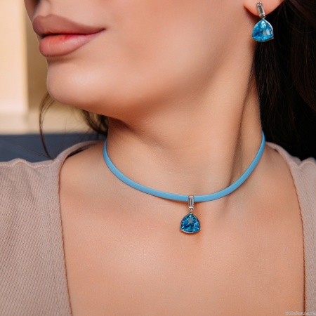 Колье Fiore Luna, Aquamarine / Sky Blue Leather